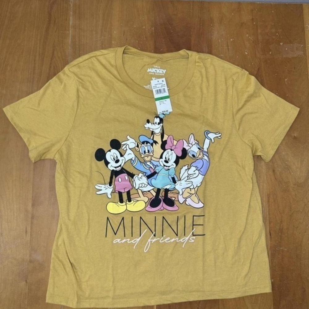 Disney Mickey and Friends Minnie Mouse Mustard Yellow Graphic T-Shirt Small NWT